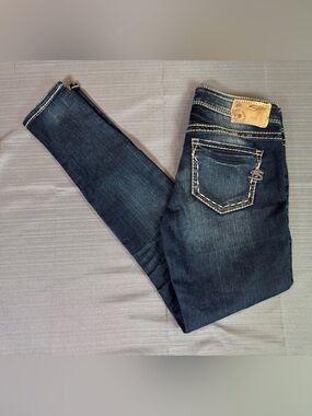 Silver Jeans Co. Aiko Mid Skinny Jeans W26 L29 Dark Indigo Y2K Zippered Ankle